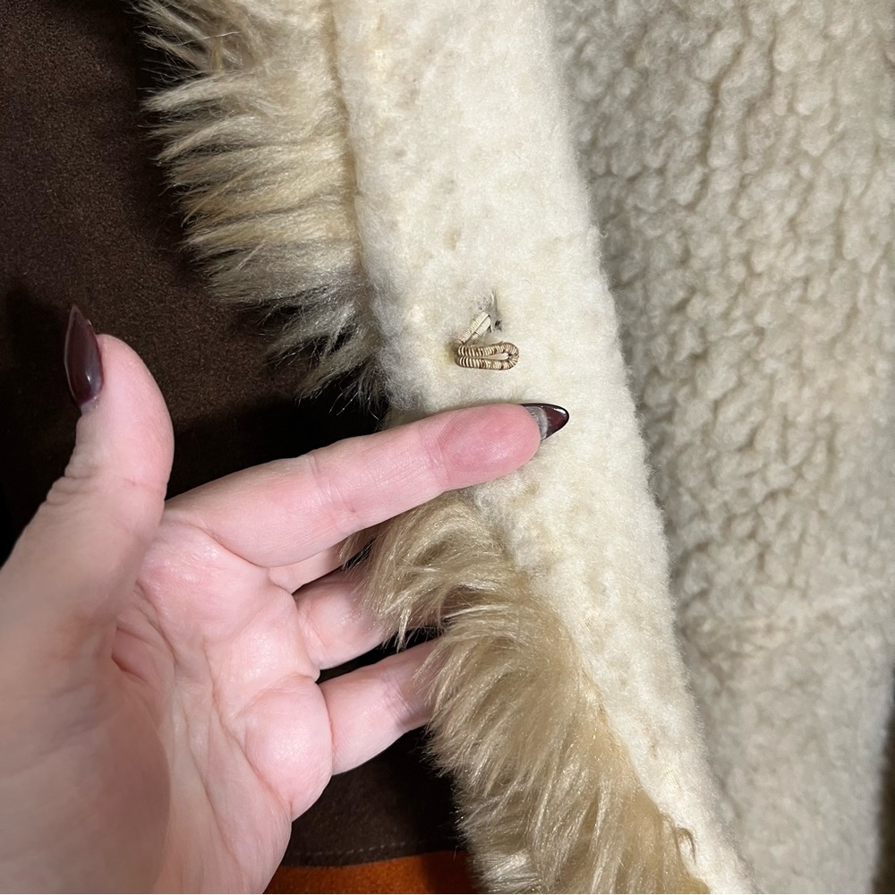 True vintage 70s Penny Lane patchwork suede Jacket Fur Trim coat sz S M as is - Picture 9 of 12